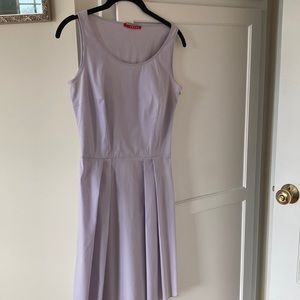 Classic Prada scoopneck, A-line, light blue/gray dress.